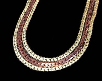 Eloxal Aluminum | 1950's Vintage | Gold Burgundy | Multi Strand | Herringbone Chain | Rare Necklace | FREE Shipping