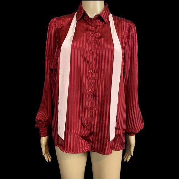 Pinup Blouse | 1980's Vintage | Red Maroon | Pink… - image 5