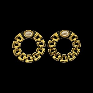 1980s Earrings Vintage Emma Page 22K Gold-Plated Black Enamel Faux Pearl Studs