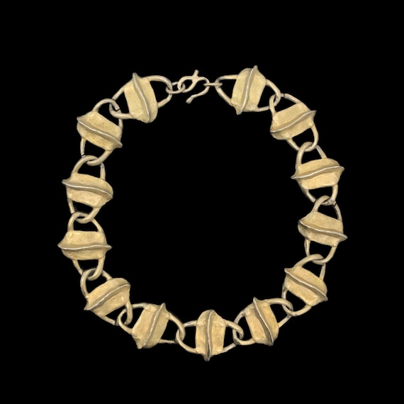 1980s Necklace Vintage Carol Dauplaise Brutalist Matte Muted Gold Link Choker