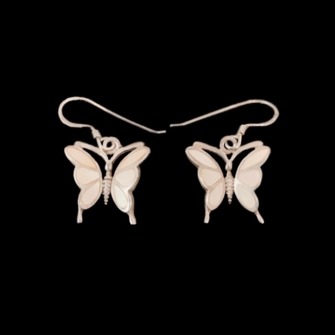 Boucle D'oreille Ancienne Vintage Forme Papillon - Argent Plaqué Occasion Jolie Bijou