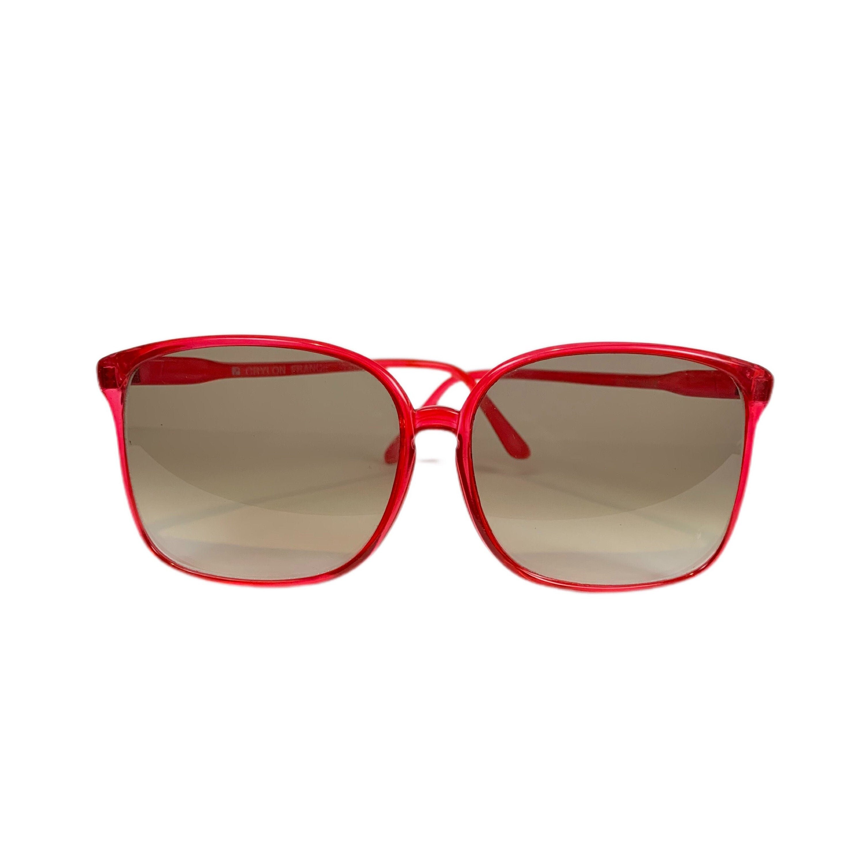 Oversized Sunglasses Semi Transparent Vintage 1980's Cherry Red Crylon France