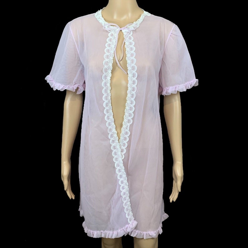 Pauline Lingerie 1960's Vintage Sheer Lavender Lace Nylon Long Bedjacket Size 16 FREE Shipping image 1