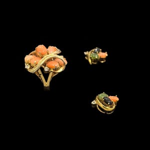 1980s Earrings and Ring Vintage Gemstone Cabochon Gold Tone Curated Set image 3