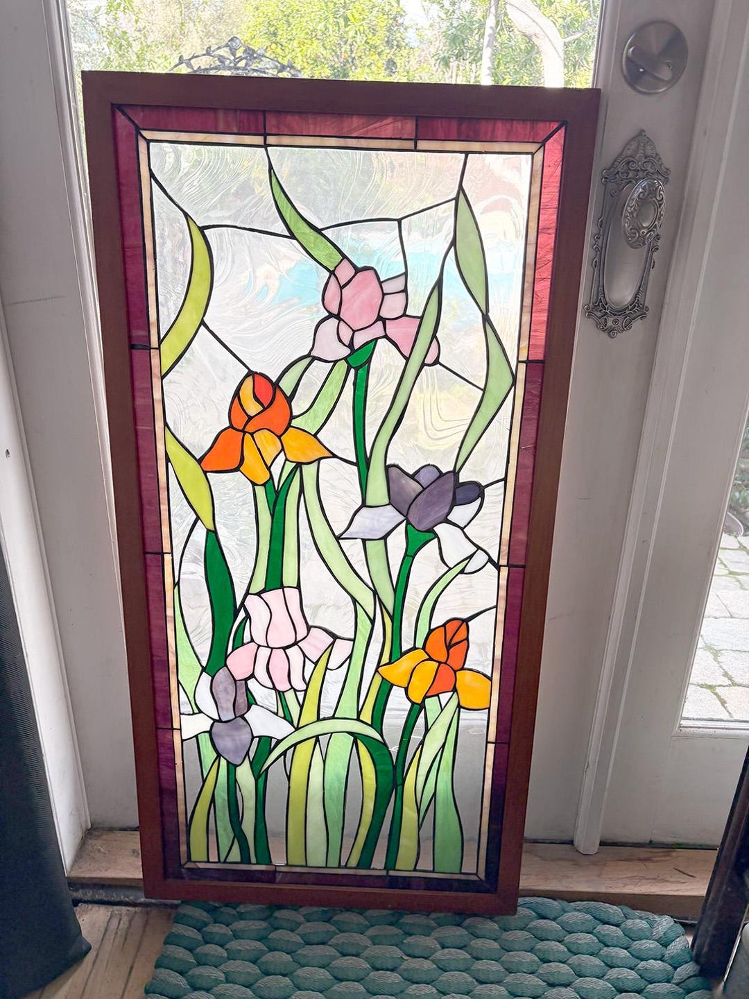 Vintage Leaded Stained Glass Floral Panels – Lotus Flower Window ...