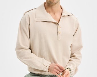 Men’s Cotton Sweatshirt – Minimal Relaxed Fit Pullover, Long Sleeve, Breathable Menswear, Modern Casual Shirt