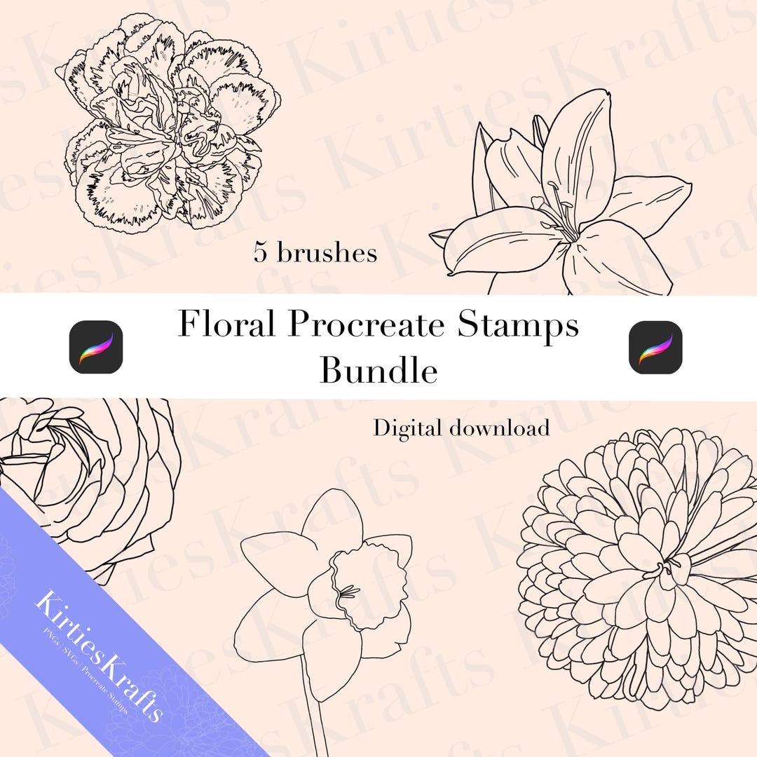 Floral Procreate Stamps | Simple and Elegant Stamp Bundle | Digital ...
