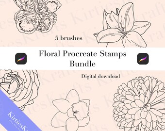 Floral Procreate Stamps | Simple and Elegant Stamp Bundle | Digital ...