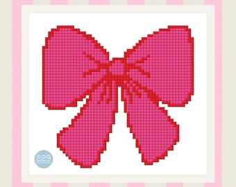 Patrón de punto de cruz de lazo rojo/rosa / Patrón en PDF / Digital / Principiante