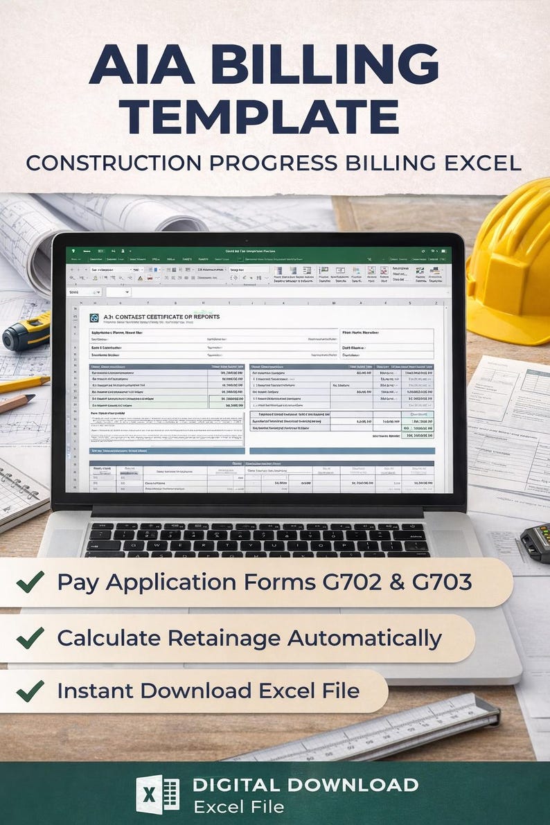AIA Construction Pay Application Excel Template | G702 G703 Style ...