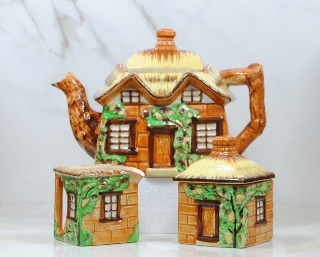 Vintage Cottage Tea Set Teapot Occupied Japan Hand Painted Etsy