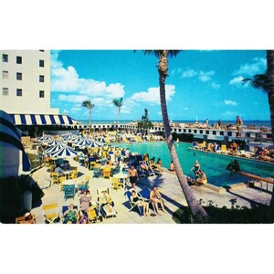 Postkarte Casablanca Hotel Pool und Cabana Club aus Miami Beach, Florida. Vintage Chrom Unbenutzt 1939-1970er Jahre