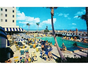 Cartolina d'epoca della piscina dell'hotel Casablanca, Miami Beach, Florida