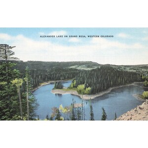 Carte postale Alexander Lake à Grand Mesa, dans l'ouest du Colorado, Linge de maison 1930-1950