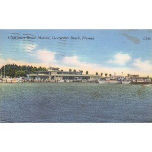 Clearwater Beach Marina Clearwater Beach Floryda C144 Vintage Linen Posted 1930-1950 Postcard