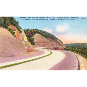 Carte postale Creeper Lane Section On The West Virginia Turnpike TP-12 vintage Linen Unposteded 1930-1950