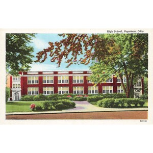 Cartão postal High School, Napoleão, Ohio Vintage White Border Unposted 1917-1929
