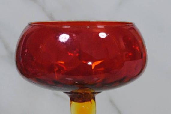 Vintage Empoli Italian Glass Vase Hand Blown Pedestal Bowl Tall