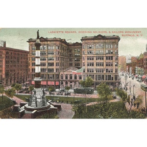 Pocztówka Lafayette Square, przedstawiająca żołnierzy i pomnik marynarzy, Buffalo, N.Y. Zabytkowa, opublikowana w 1909 r.