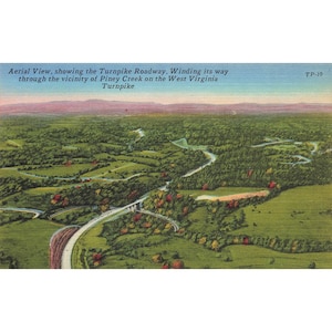 Carte postale Turnpike Roadway près de PIney Creek sur l'autoroute à péage en Virginie-Occidentale Linge de maison non arrimé 1930-1950