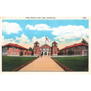 Cartão postal High School, San Jose, Califórnia 5124 White Border não postado 1917-1929