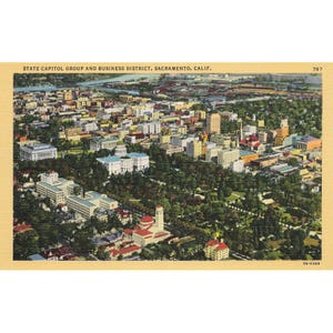 Postkarte State Capklemme und Geschäftsviertel, Sacramento, Calif. 787 Leinen Unposted 1930-1950
