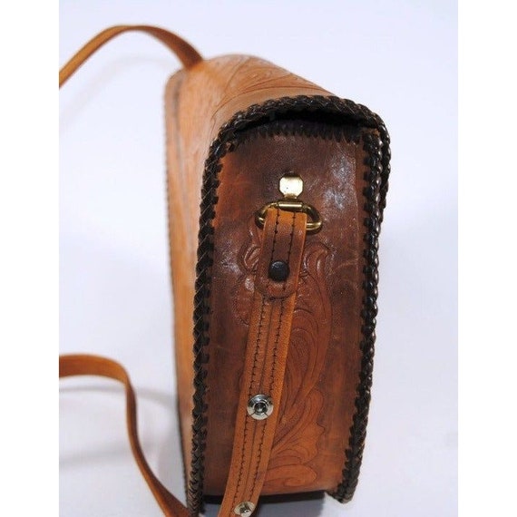 Handmade Tooled Brown Leather Saddle Style Handba… - image 3