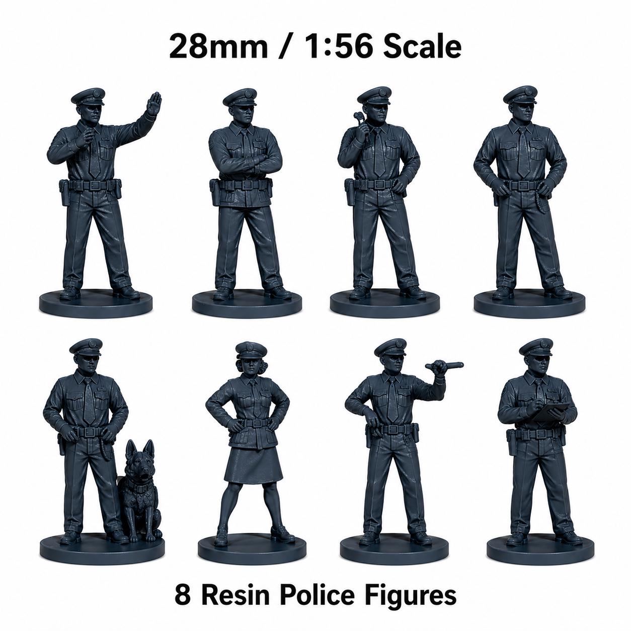28mm Police Figures Set, 8 Unpainted Resin Miniatures for Dioramas - Etsy