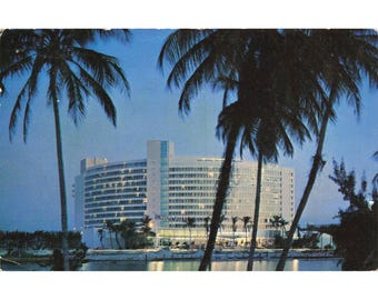 Cartolina Fontainebleau Hotel Miami Beach Vintage Chrome Pubblicata nel 1957