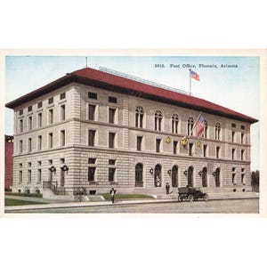 Ansichtkaart Post Office, Phoenix, Arizona Vintage witte rand ongepost 1917-1929
