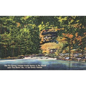 Carte postale The Big Spring, Van Buren, Missouri, dans le décor vintage Scenic Ozarks, sans encadrement 1930-1950