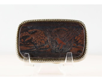 American Bald Eagle Leather & Metal Belt Buckle 1980s Made In USA