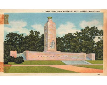 Vtg Postcard Eternal Light Peace Monument Gettysburg Pennsylvania White Border Nieopublikowane 1917-1929