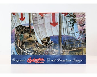 Cartolina in metallo Budweiser Budvar ceca 4x6, veliero vintage