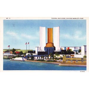Pocztówka Federal Building, Chicago World's Fair WF-9 Vintage Linen Opublikowano 1