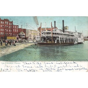 Cartão postal vintage cromado de La Crosse Harbor, publicado em 1939-1970