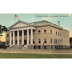 Pocztówka Świątynia Masońska, Albuquerque, Nowy Meksyk Vintage Opublikowano w 1913 r.