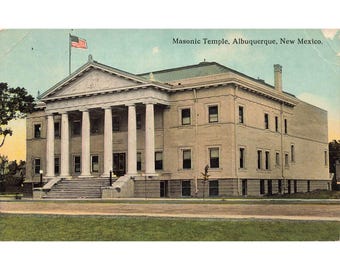 Vykort Masonic Temple, Albuquerque, New Mexico Vintage Postat 1913
