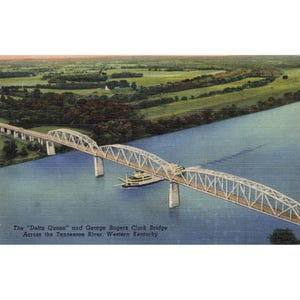 Cartolina The Delta Queen e George Rogers Clark Bridge, Kentucky occidentale Lino Non pubblicato 1930-1950