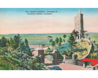 Vykort Will Rogers Memorial, Cheyenne Mt. Colorado Springs Vintage Linne Opostat 1930-1950