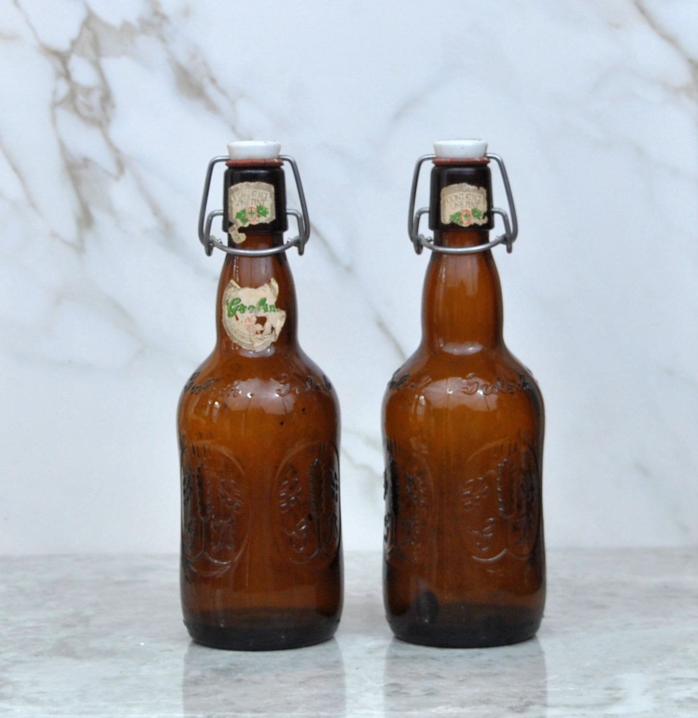 Vintage Holland Grolsch, Florida Premium Lager, Dark Beer, Dark Amber Bottle, Porcelain SwingTop