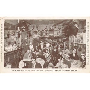 Cartão postal vintage Buckhorn Pioneer Lodge, Denver, sala de jantar principal