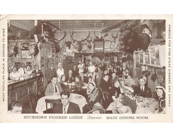 Vintagevykort Buckhorn Pioneer Lodge, Denver, huvudmatsal