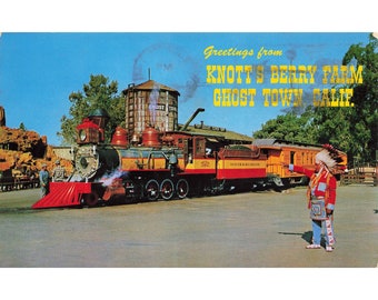 Carte postale de voeux de Knott's Berry Farm, ville fantôme, Californie, vintage, chrome publiée dans les années 1939-70