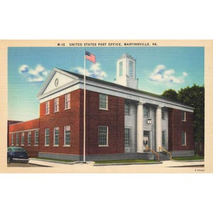 Cartão postal United States Post Office, Martinsville, VA Linen Unposted 1930-1950