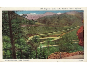 Carte postale Engineers Lariat sur la route de Lookout Mountain, Denver Mountain Parks, Colorado 314 bordure blanche vintage postée dans les années 1939-1970