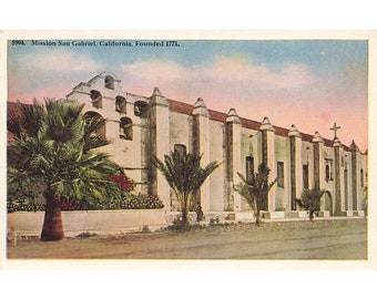 Postcard Mission San Gabriel, California, Founded 1771 White Border 1917-1929