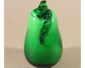 Vintage Art Glass Hand Blown Glass Green Pear 1970s Glass Art Decor