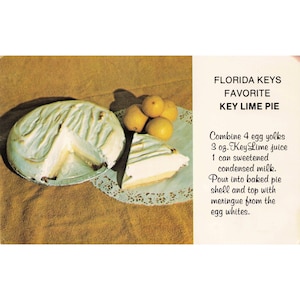 Cartão postal Florida Keys Receita favorita de torta de limão vintage cromada não publicada dos anos 1939-1970