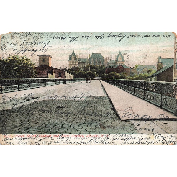 Postcard Hawk Street Viaduct and State Capitol, Albany, N.Y. Vintage 1908